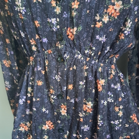 Tiny floral tiered MAXI dress long sleeves ruffle cuff button up Shabby Aakaa S - Picture 10 of 12